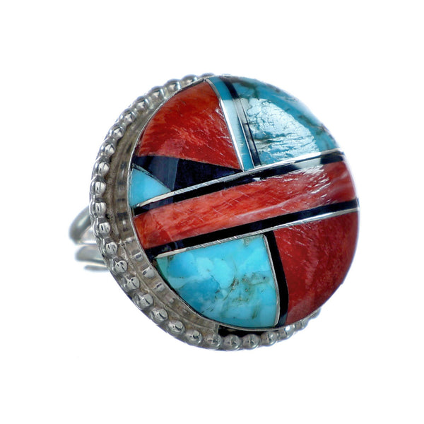 Native American Sterling Silver Multicolor Inlay Ring Size 7-1/4 NN20654